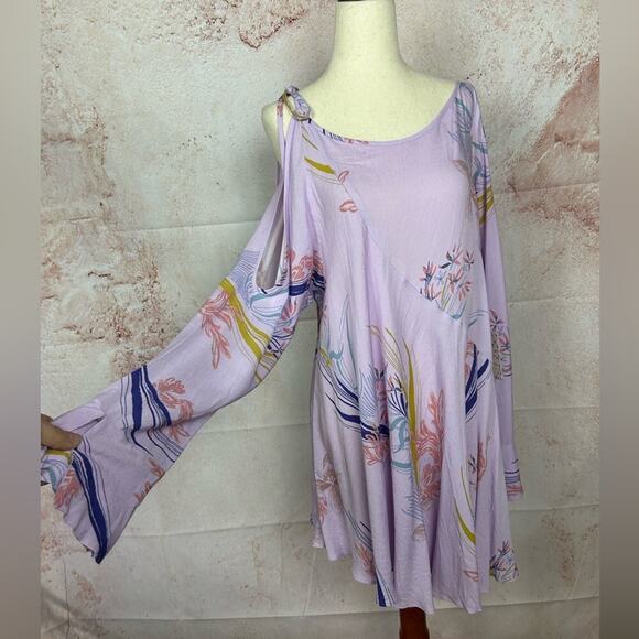 NWT FREE PEOPLE asymmetric dress size XS purple a-line boho artisan festival - Picture 1 of 6